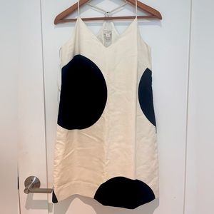 JCrew Factory cream linen dress with black polka dots
